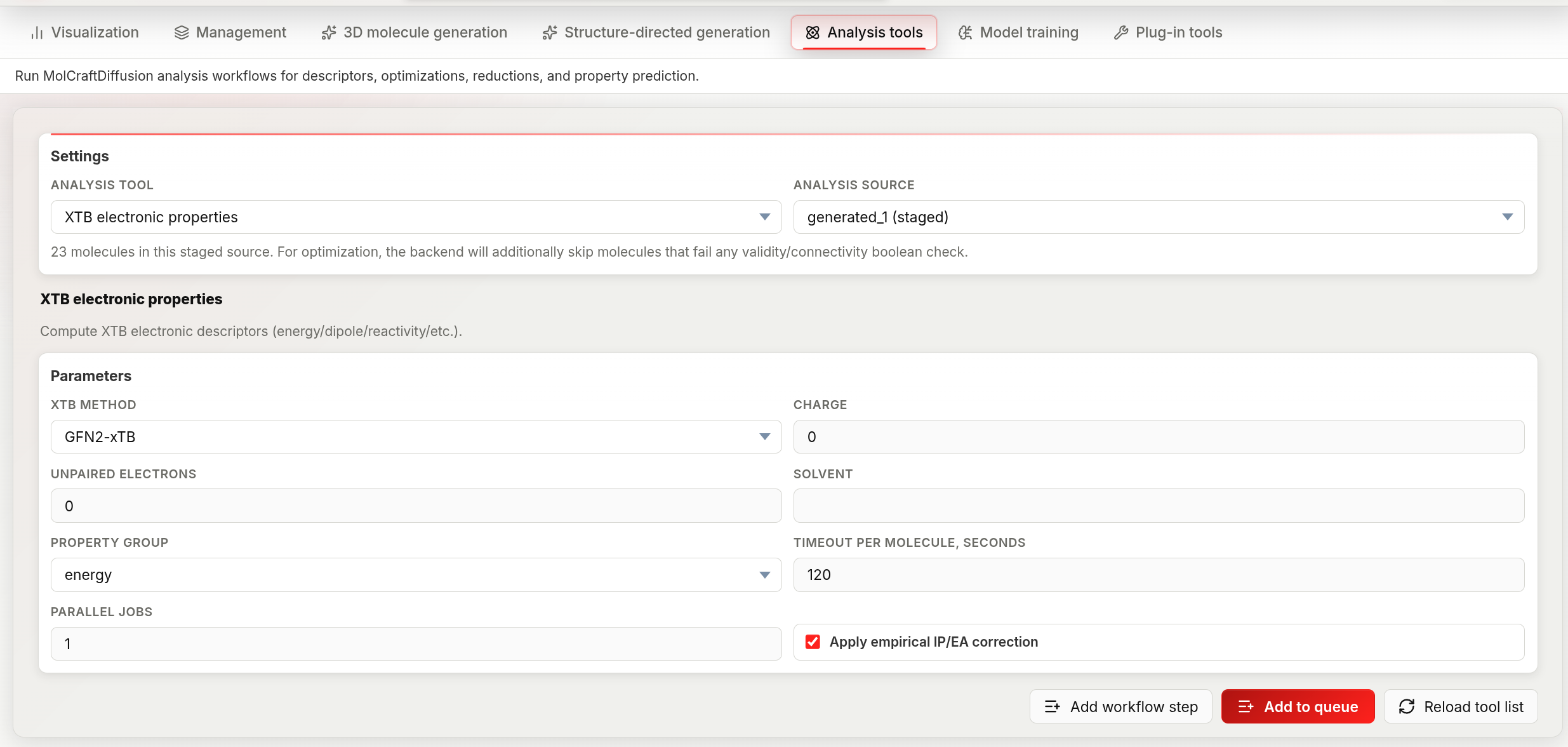 Analysis tools workspace